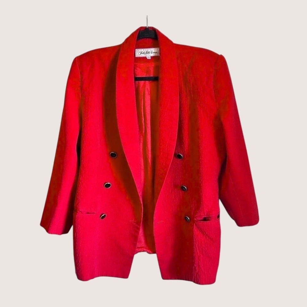 Saks Fifth Avenue Vintage Red Double Breasted Shawl Collar Blazer Jacket Womens